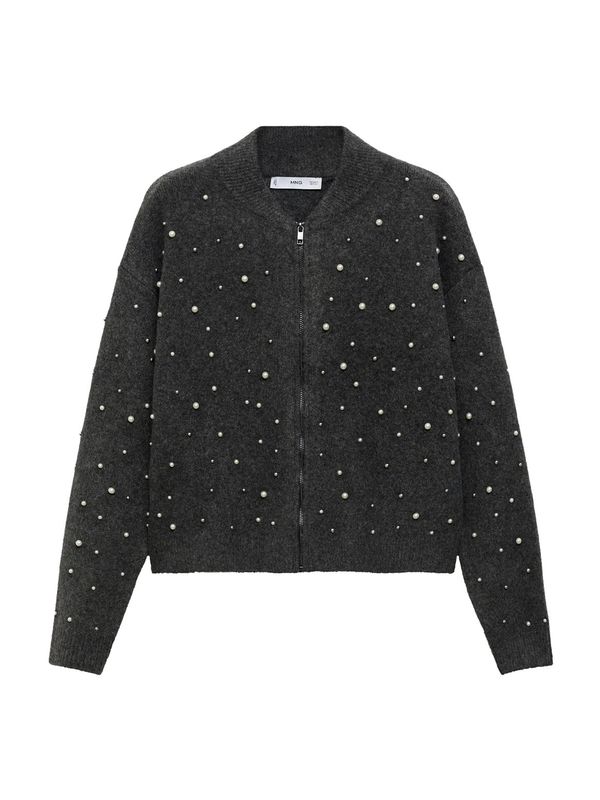 MANGO MANGO Kardigan 'Perlon'  antracit siva / biserno bijela