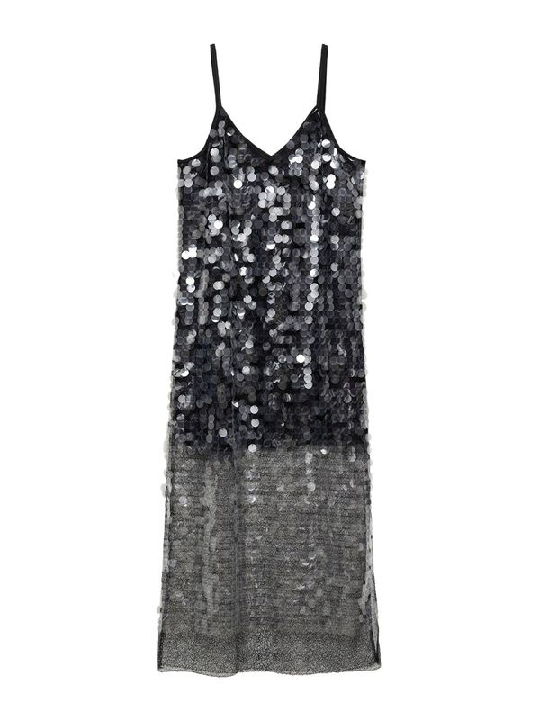 MANGO MANGO Koktel haljina 'Jordana'  antracit siva / srebro