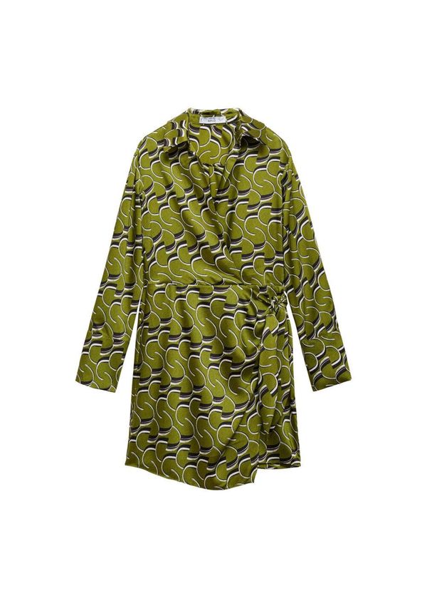 MANGO MANGO Košulja haljina 'Robi2'  maslinasta / crna / bijela