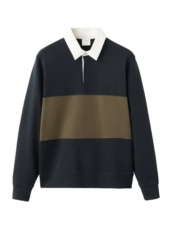 MANGO MAN MANGO MAN Sweater majica 'PETERB'  mornarsko plava / kaki / bijela