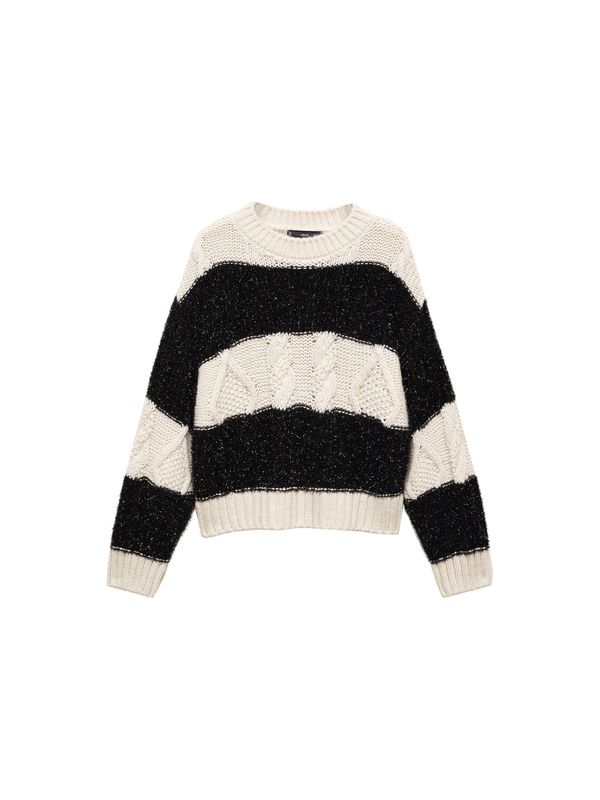 MANGO MANGO Pulover 'Zebra'  crna / prljavo bijela