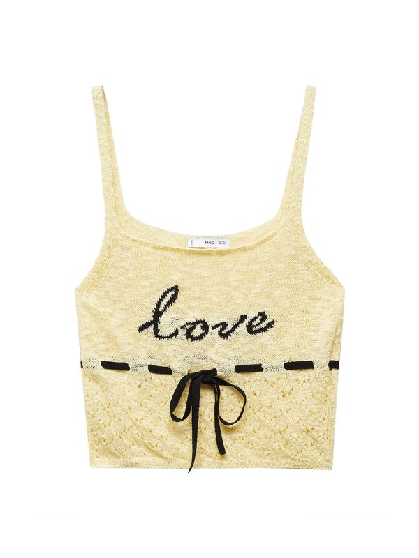 MANGO MANGO Top s naramenicama 'LOVE'  svijetložuta / crna