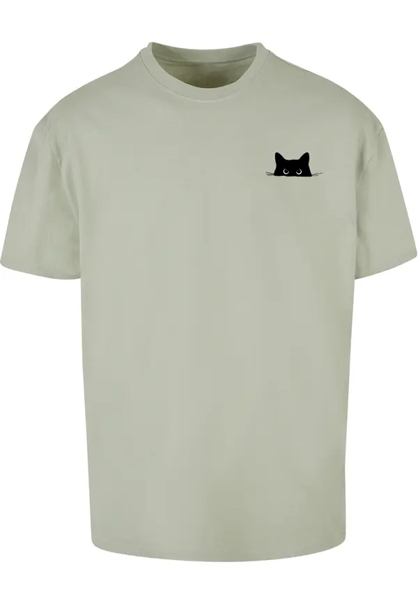 Merchcode Merchcode Majica 'Halloween - Cat Tee'  maslinasta / crna