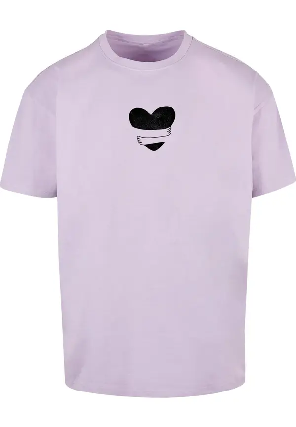 Merchcode Merchcode Majica 'Hugs & Love - Heart Hug'  svijetloljubičasta / crna