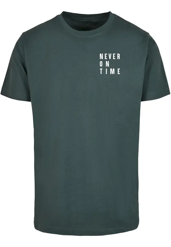 Merchcode Merchcode Majica 'Never On Time'  tamno zelena / bijela