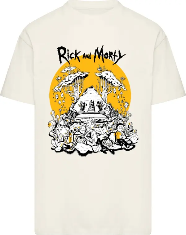 Merchcode Merchcode Majica 'Rick and Morty - Rest and Ricklaxation'  pijesak / narančasto žuta / crna / bijela