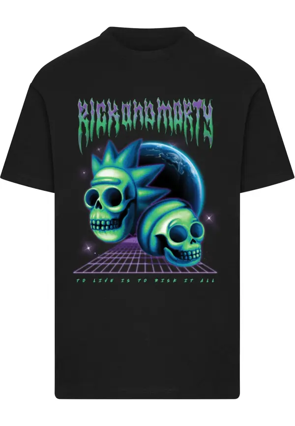 Merchcode Merchcode Majica 'Rick & Morty Skull'  kraljevsko plava / svijetlozelena / ljubičasta / crna