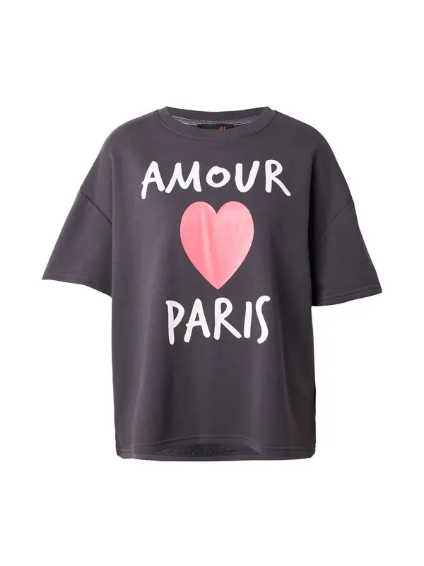 miss goodlife miss goodlife Sweater majica 'Amour Paris'  antracit siva / svijetlo crvena / bijela