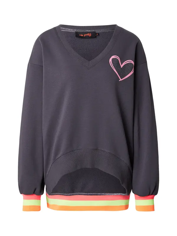 miss goodlife miss goodlife Sweater majica 'Heart Kiss Love'  antracit siva / jabuka / narančasta / ružičasto crvena