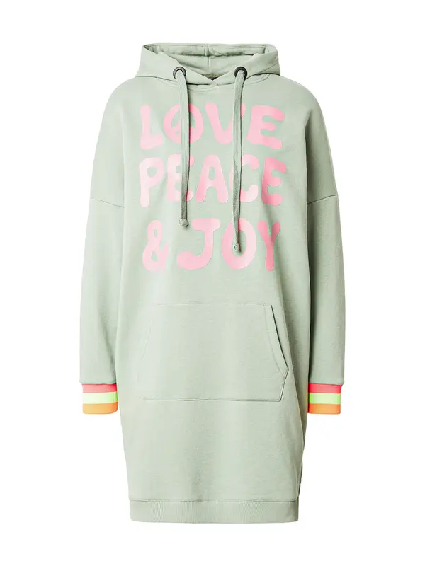miss goodlife miss goodlife Sweater majica 'Love Peace & Joy'  sivkasto zelena / roza