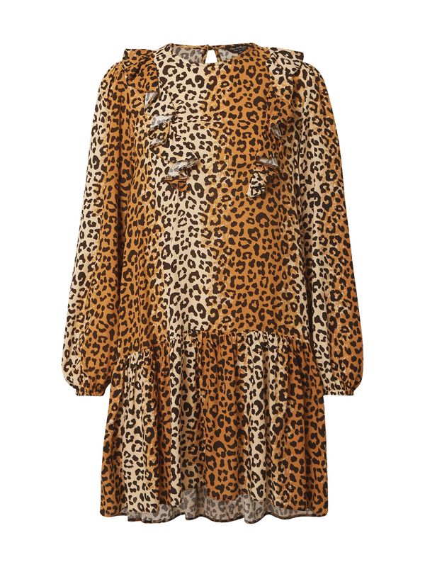 Miss Selfridge Miss Selfridge Haljina 'FRIL'  bež / smeđa / tamno smeđa