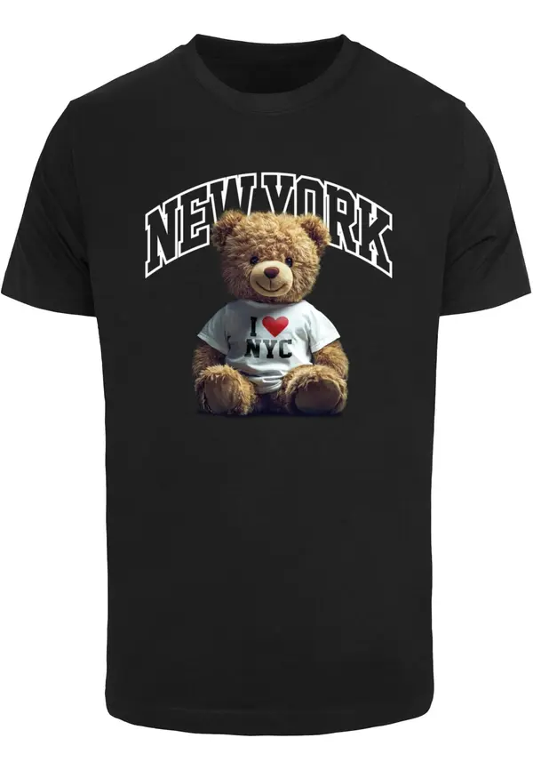 Mister Tee Mister Tee Majica 'New York College Bear'  smeđa / krvavo crvena / crna / bijela