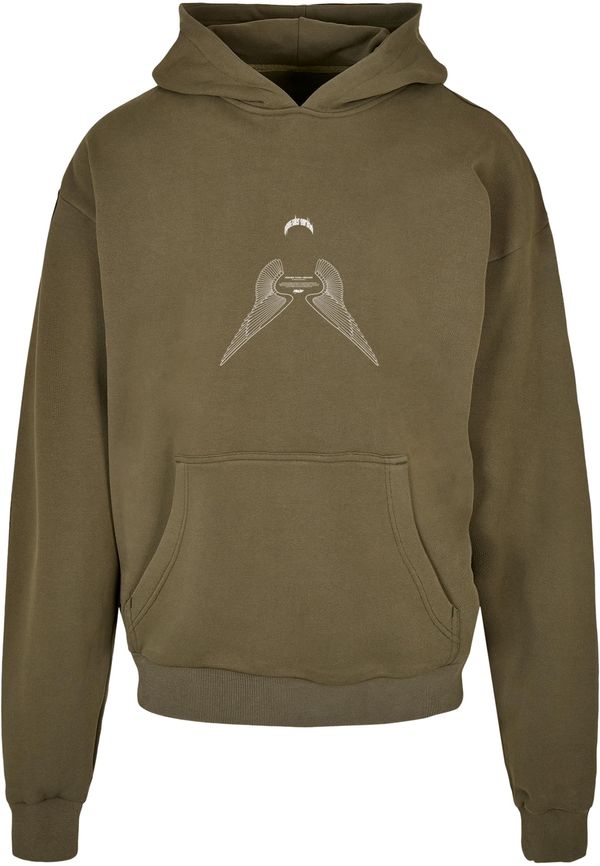 MJ Gonzales MJ Gonzales Sweater majica 'HIGHER THAN HEAVEN'  maslinasta / bijela