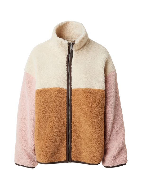 Monki Monki Flis jakna  smeđa / roza / bijela