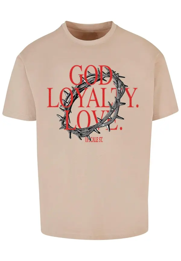 MT Upscale MT Upscale Majica 'God Loyalty Love'  pijesak / antracit siva / crvena