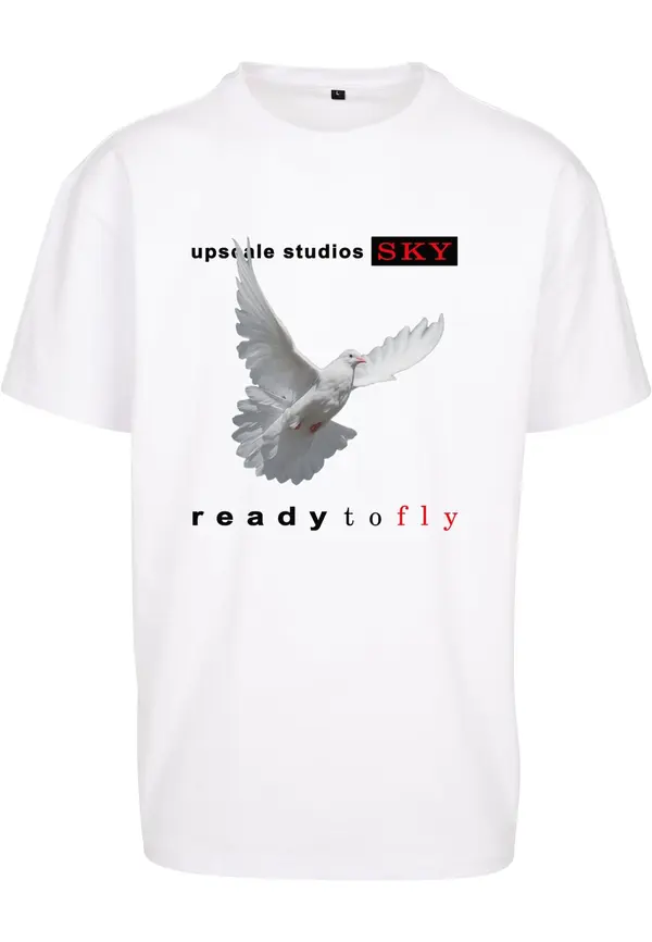 MT Upscale MT Upscale Majica 'Ready to fly'  svijetlosiva / koraljna / vatreno crvena / crna / bijela