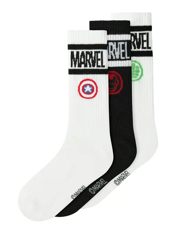 NAME IT NAME IT Čarape 'NKMANLO MARVEL'  svijetlozelena / vatreno crvena / crna / bijela