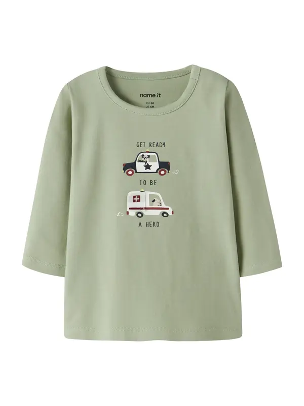 NAME IT NAME IT Majica 'NBMTINUS'  pastelno zelena / tamno crvena / crna / prljavo bijela