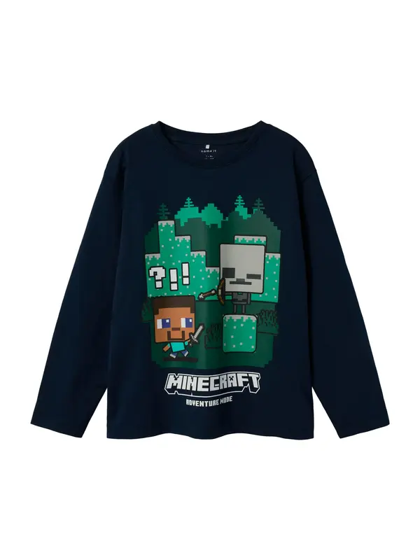 NAME IT NAME IT Majica 'NKMAc Minecraft'  mornarsko plava / travnato zelena / bijela