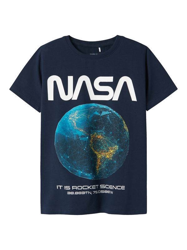 NAME IT NAME IT Majica 'NKMDADE NASA'  mornarsko plava / neonsko plava / zlatno žuta / bijela