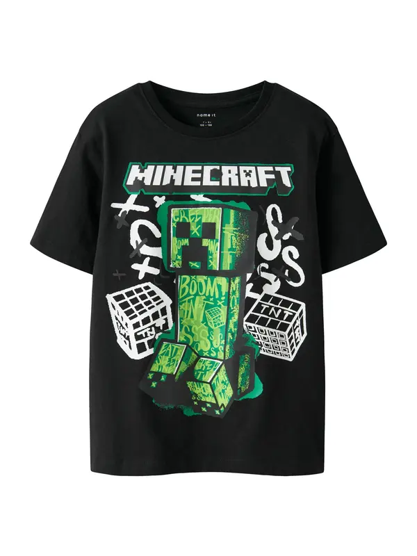 NAME IT NAME IT Majica 'NKMDI MINECRAFT'  travnato zelena / tamno zelena / crna / bijela