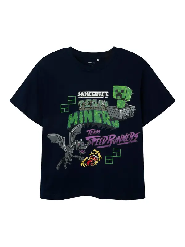 NAME IT NAME IT Majica 'NKMJahi Minecraft'  morsko plava / siva / zelena / bijela