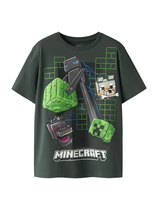 NAME IT NAME IT Majica 'NKMJUKE MINECRAFT'  plava / tamo siva / zelena / bijela