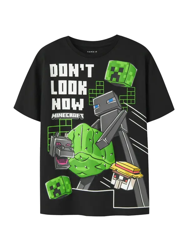 NAME IT NAME IT Majica 'NKMJUKE MINECRAFT'  siva / limeta / crna / bijela
