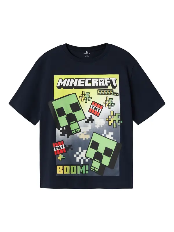 NAME IT NAME IT Majica 'NKMMus Minecraft'  antracit siva / kraljevski zelena / svijetlocrvena / crna