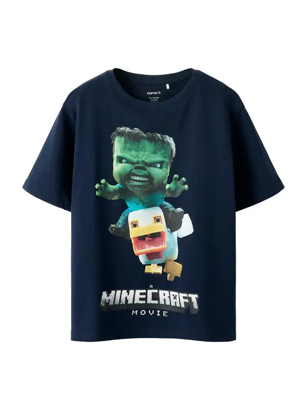 NAME IT NAME IT Majica 'NKMNIF MINECRAFT'  morsko plava / neonsko plava / zelena / bijela
