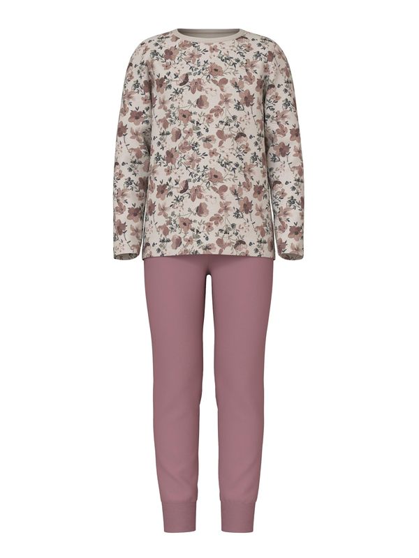 NAME IT NAME IT Pidžama set 'Nostalgia Flower'  bež / smeđa / kaki / prljavo roza