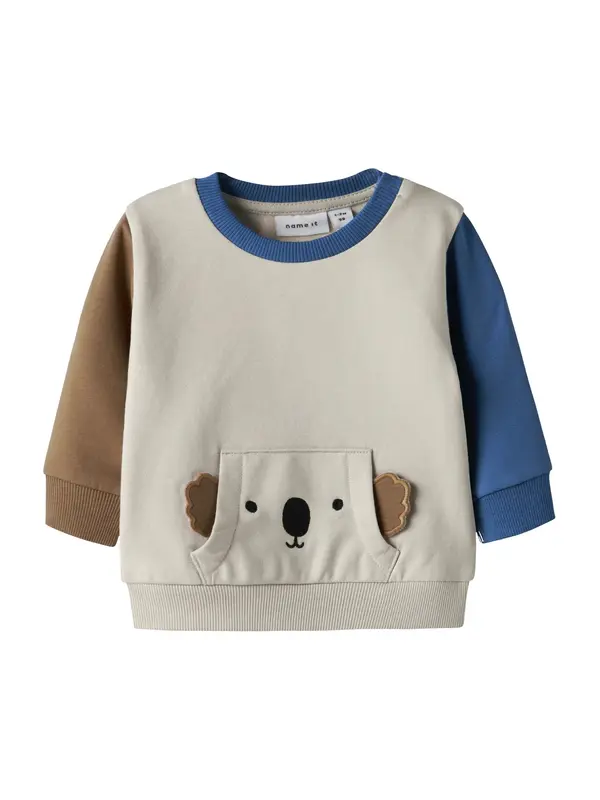 NAME IT NAME IT Sweater majica 'NBMBoso'  sivkasto bež / plava / smeđa / crna