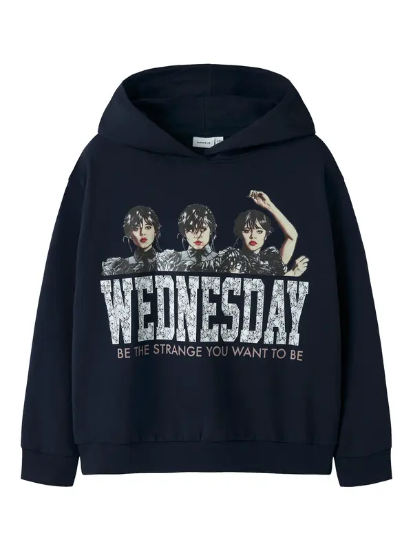 NAME IT NAME IT Sweater majica 'NKFAKOBA WEDNESDAY'  mornarsko plava / crna / bijela