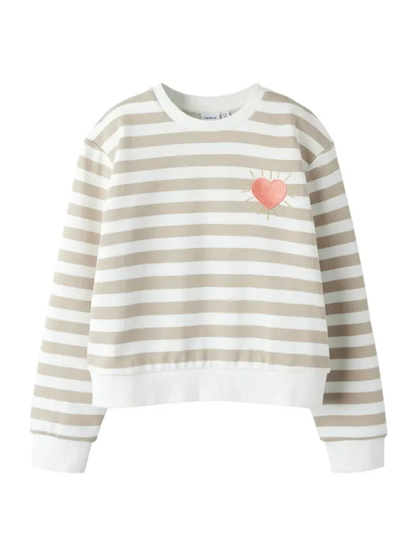 NAME IT NAME IT Sweater majica 'NKFBELL'  sivkasto bež / breskva / bijela