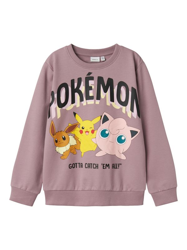 NAME IT NAME IT Sweater majica 'NKFJIMA POKEMON'  žuta / sivkasto ljubičasta (mauve) / roza / crna