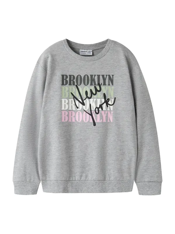 NAME IT NAME IT Sweater majica 'NKFVENUS'  siva melange / tamno zelena / svijetloroza / bijela