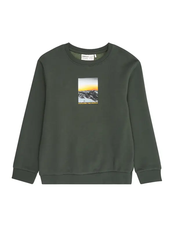 NAME IT NAME IT Sweater majica 'NKMNewton'  žuta / tamno zelena / crna / bijela