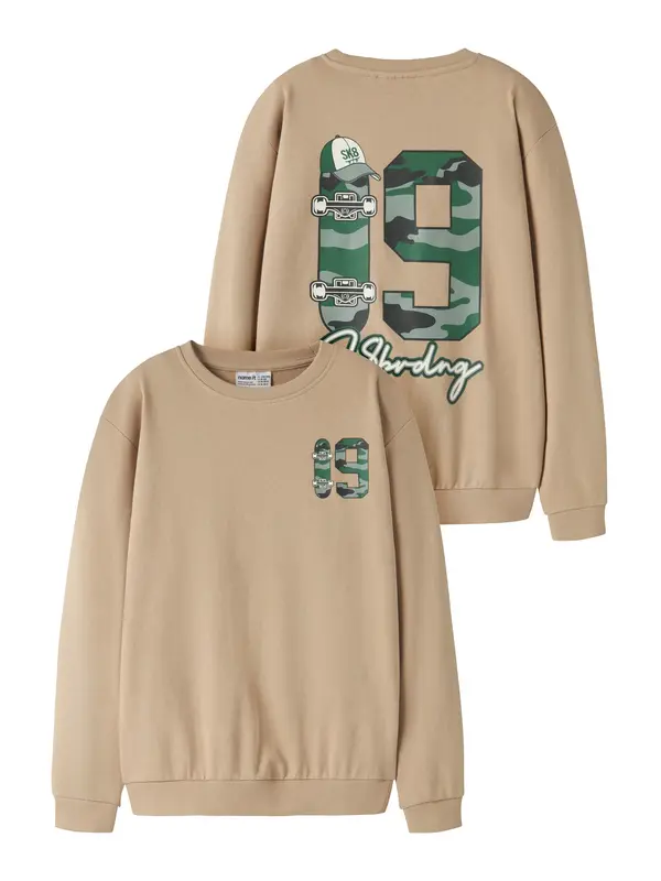 NAME IT NAME IT Sweater majica 'NKMVASHA'  svijetlosmeđa / smaragdno zelena / crna / bijela