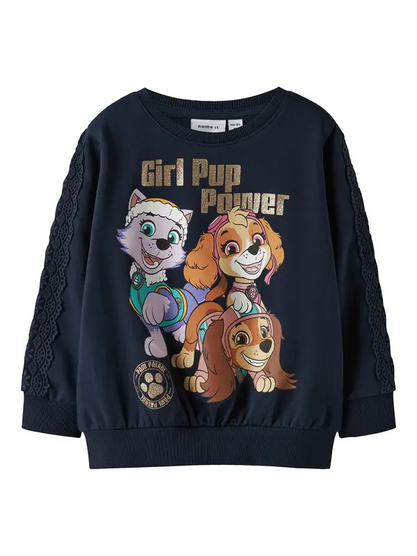 NAME IT NAME IT Sweater majica 'NMFNABA PAW'  mornarsko plava / smeđa / zlatna / lila