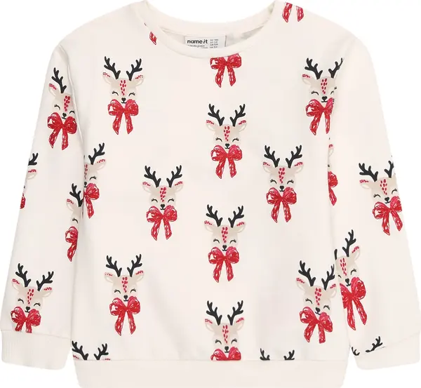 NAME IT NAME IT Sweater majica 'NMFRomia'  sivkasto bež / crvena / crna / bijela