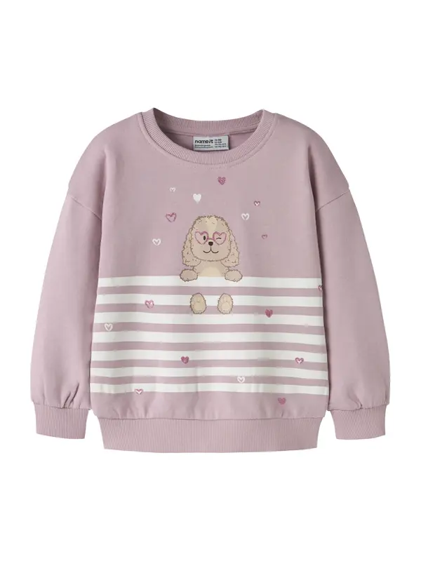 NAME IT NAME IT Sweater majica 'NMFVALONA'  boja devine dlake (camel) / ružičasto crvena / bijela