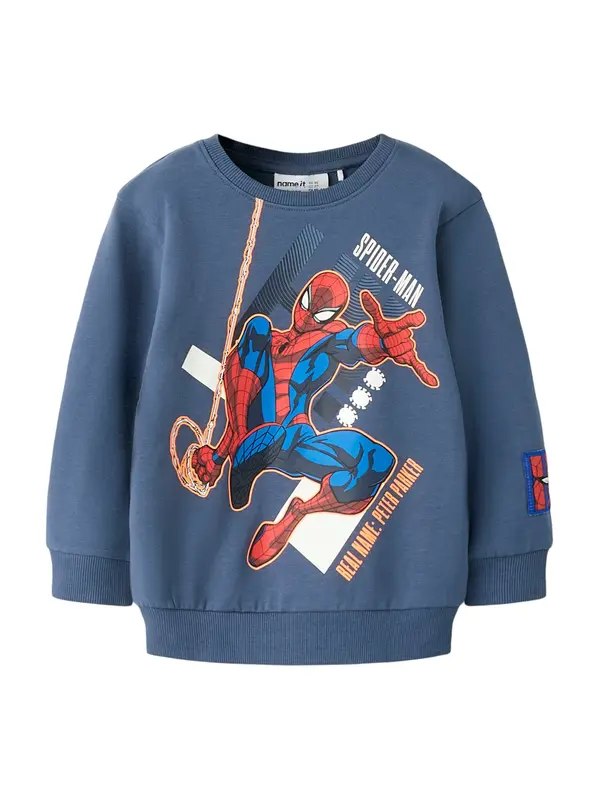 NAME IT NAME IT Sweater majica 'NMMALBIE SPIDER'  plava / safirno plava / tamno crvena / bijela
