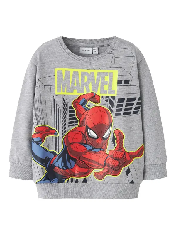 NAME IT NAME IT Sweater majica 'NMMDION SPIDER'  tamno plava / žuta / siva melange / crvena