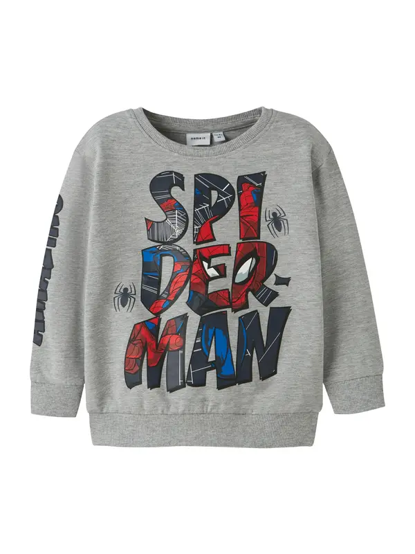 NAME IT NAME IT Sweater majica 'NMMFLOYD SPIDER'  plava / siva melange / crvena / crna / bijela