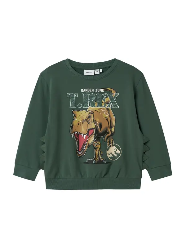 NAME IT NAME IT Sweater majica 'NMMJaba Jurassic Park'  maslinasta / tamno zelena / jarko crvena / bijela