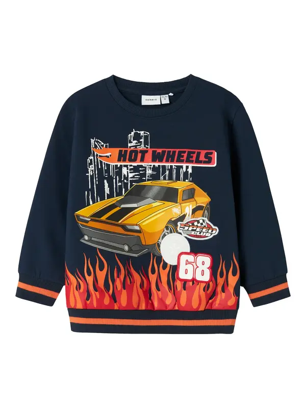 NAME IT NAME IT Sweater majica 'NMMJAKI HOTWHEELS'  mornarsko plava / žuta / narančasta / bijela