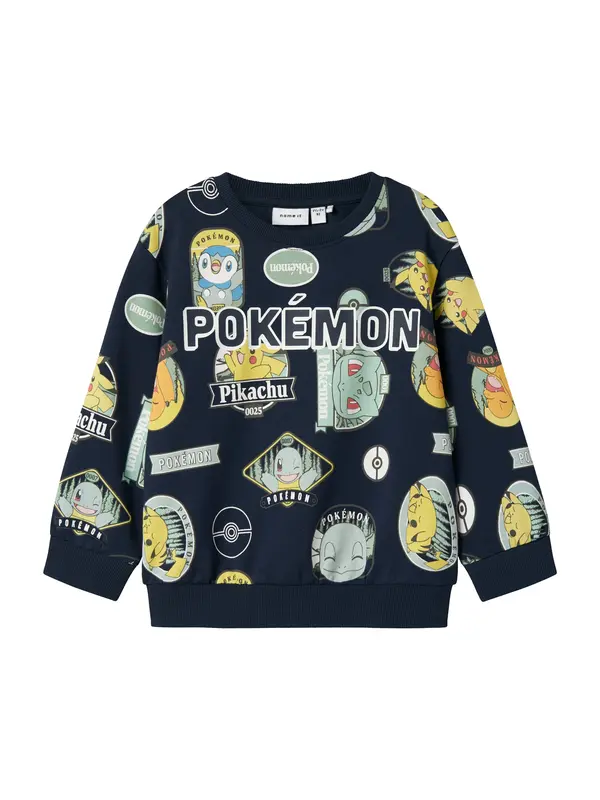 NAME IT NAME IT Sweater majica 'NMMJazy Pokemon'  tamno plava / žuta / pastelno zelena / bijela