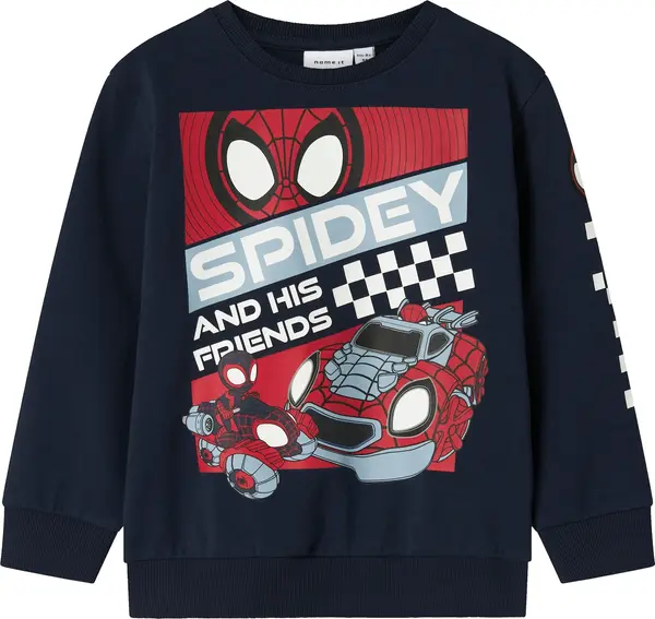 NAME IT NAME IT Sweater majica 'NMMJO SPIDER'  mornarsko plava / siva / crvena / bijela