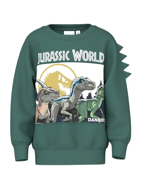 NAME IT NAME IT Sweater majica 'NMMOSWALD JURASSIC'  žuta / siva / smaragdno zelena / bijela