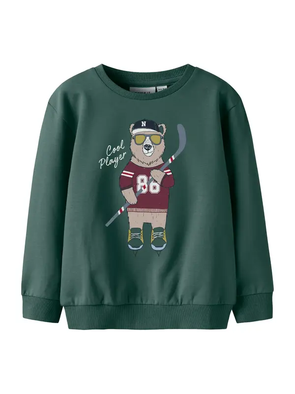 NAME IT NAME IT Sweater majica 'NMMSaxo'  taupe siva / kraljevski zelena / boja vina